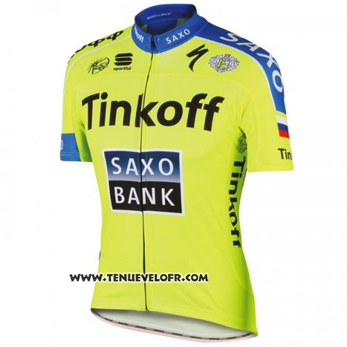2016 Maillot Ciclismo Tinkoff Saxo Bank Jaune et Bleu Manches Courtes et Cuissard